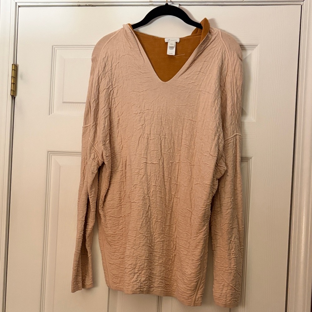 J. Jill Textured V-Neck Top in Pink and Mustard
